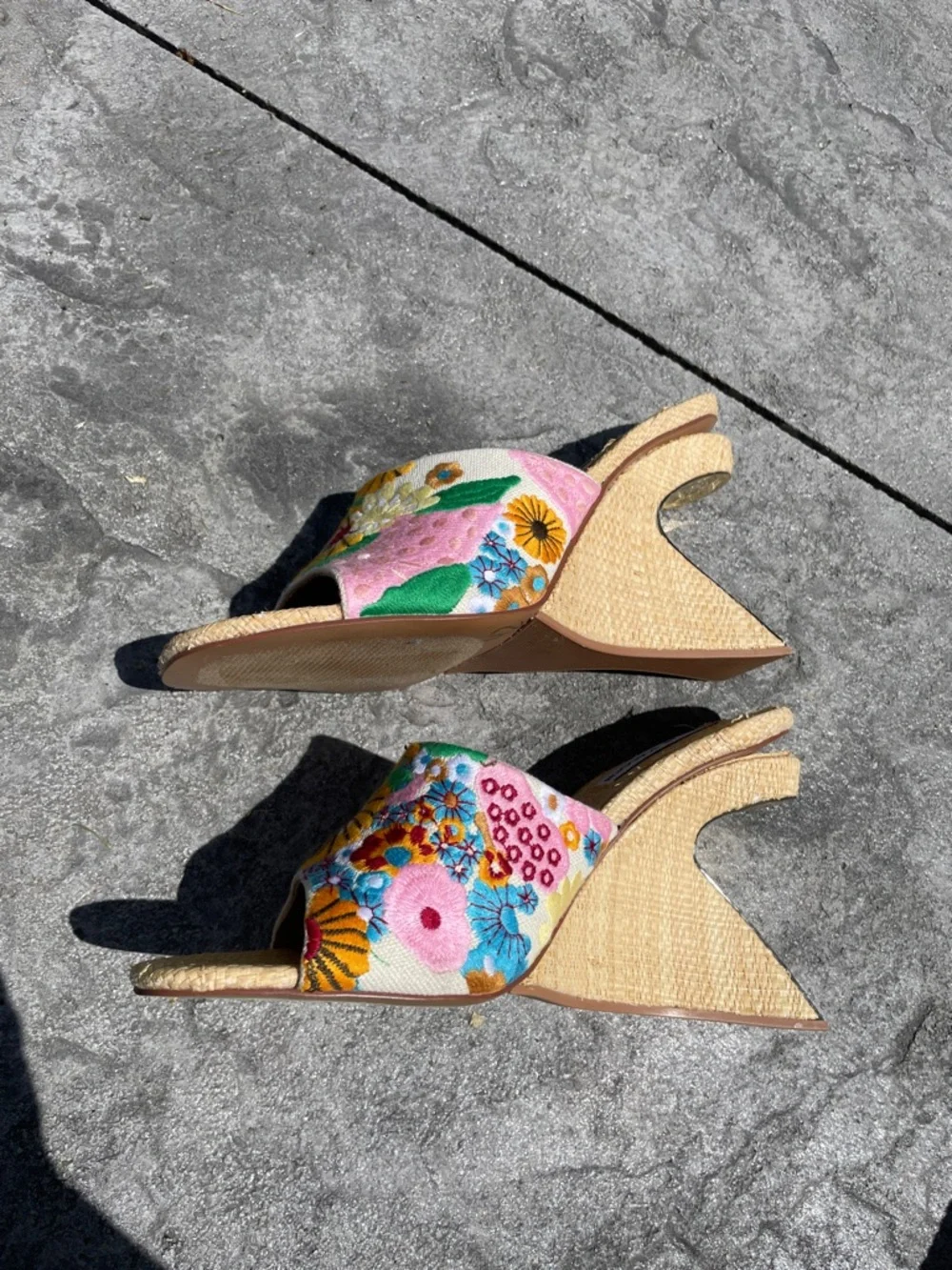 Steve Madden Pink Floral Embroidered Wedge Mules